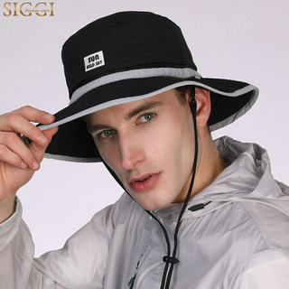 Siggi DJ00654 新品遮阳帽男户外大檐防晒登山帽渔夫帽男士太阳帽 黑色 58CM *2件