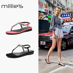 millie's 妙丽 LLR54BL8 女士平底钻饰凉鞋