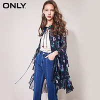 ONLY |118104501 夏季新款荷叶边碎花系带雪纺衬衫