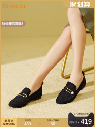 Kisscat接吻猫2019秋季新款乐福鞋一脚蹬懒人鞋女鞋小皮鞋英伦风