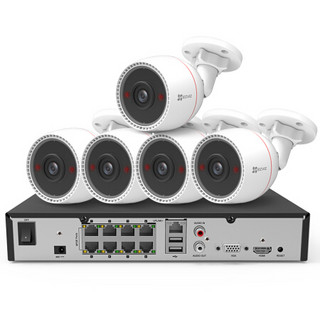 海康威视 萤石 X5S+C3T 200万POE监控设备套装 5路套装