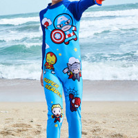 Disney 迪士尼 儿童泳衣 漫威复仇者联盟系列 男童长袖长裤连体冲浪服 彩蓝色 彩蓝色 130 S19W2F0142 (彩蓝色、130、聚酯纤维、连体)