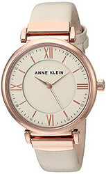 ANNE KLEIN 玫瑰 goldtone 和腮红皮革表带手表