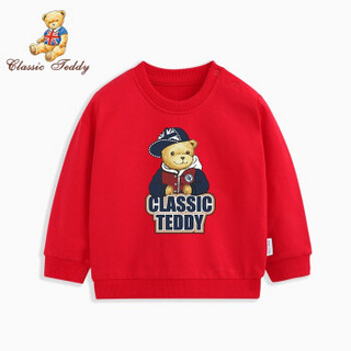 CLASSIC TEDDY 精典泰迪 童装 棒球帽子熊卫衣A大红 120