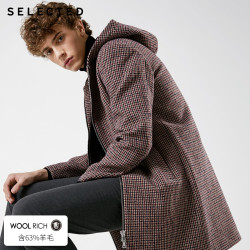 SELECTED思莱德冬男含羊毛千鸟格中长款毛呢大衣外套S|418427548