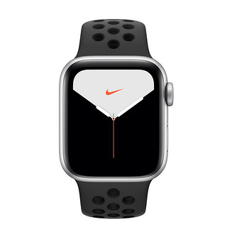 Apple 苹果 Watch Nike Series 5 智能手表 (44 mm、银色铝金属表壳、煤黑配黑色Nike 运动表带、GPS)