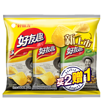 orion好丽友休闲零食薯片好友趣薄片三连包70g3连包原味2袋黄瓜1袋210