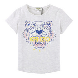 KENZO KIDS 高田贤三 奢侈品童装 女童灰白色混纺虎头印花T恤 KN10148 23 2A/2岁/86cm *3件