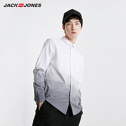 JackJones杰克琼斯夏男上装渐变纯棉翻领修身长袖衬衫衣219105513