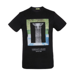 VERSACE JEANS 范思哲 奢侈品 男士黑色棉质胶印图案圆领短袖T恤 B3GTB72C 36609 899 M码