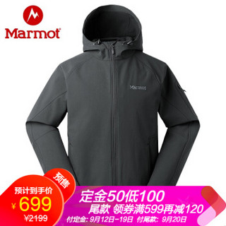 marmot/土拨鼠 2019秋冬新款户外男士耐磨防水透气飞行夹克M1抓绒软壳衣上衣 炭灰1137 S（欧码偏大）