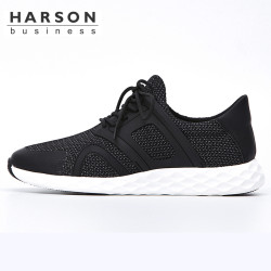 Harson/哈森男士运动休闲鞋四季可穿织物圆头系带轻质舒适跑步鞋