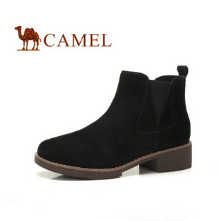骆驼（CAMEL） 女士 简约帅气磨砂皮粗跟切尔西靴 A84025659 黑色 38