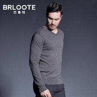Brloote/巴鲁特毛衣男修身V领套头针织衫秋季新款毛衫 灰色 175/96A