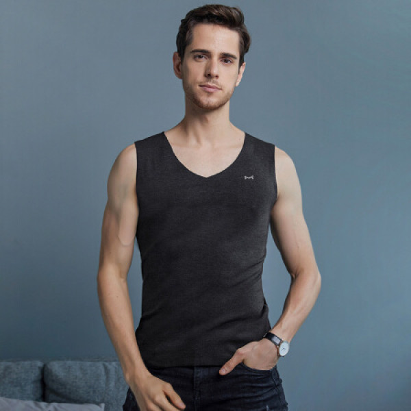 商品猫人无痕保暖背心男时尚v领石墨烯磨毛随心裁修身打底内衣 黑色 l