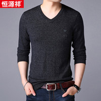 恒源祥 针织衫 羊毛衫男士V领纯色薄款针织衫毛衣 15001002 黑灰 175/92A