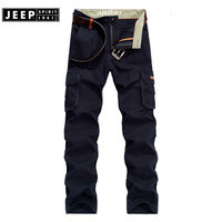 吉普JEEP 长裤男工装裤男2019秋季新品潮牌宽松休闲户外耐磨多口袋男裤CXP1514深蓝31