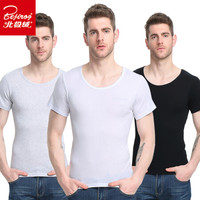 北极绒 背心男士纯棉螺纹运动弹力修身男式打底汗衫3件装 黑白灰 L