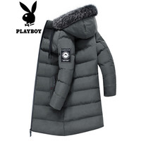 花花公子(PLAYBOY)男中长款棉服2019年新款保暖毛领潮流时尚防寒男大衣男装 68781383 灰色 170/L
