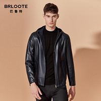 Brloote/巴鲁特两面穿真皮皮衣男青年时尚休闲秋冬季连帽夹克 藏蓝 170/92A