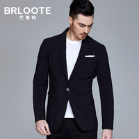 Brloote/巴鲁特 单西服男2019春秋薄款商务休闲修身一粒扣便西外套 黑色 190/108A