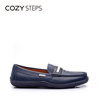 COZY STEPS 牛皮休闲平底套脚一脚蹬舒适男皮鞋6C008 蓝色 41