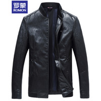 罗蒙(ROMON)仿皮皮衣男2019秋季新款潮流时尚休闲修身立领皮夹克外套男 8JK981805 黑色 185/XXL