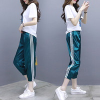 瑜珏（YuJue）运动套装女 2019夏季新款韩版时尚休闲宽松显瘦嘻哈跑步服两件套潮 DYGF813 白色 XL