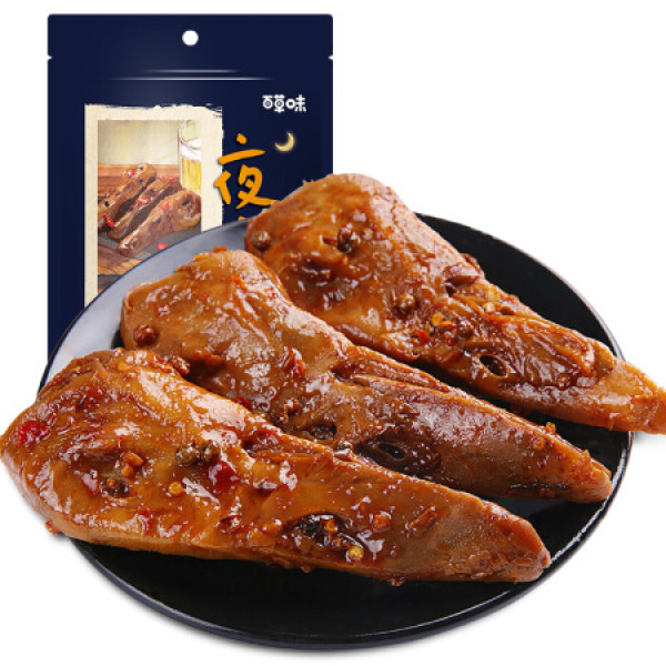 商品百草味 香辣味鸭头160g/袋 麻辣卤味鸭货小吃肉类零食熟食即食