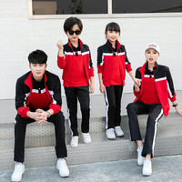 AUDDE 2019夏季新款女装新品女高中生校服初中生校服短袖小学生运动套装班服 AAABSL01 红色春秋套装 120