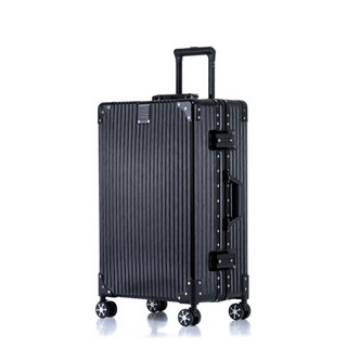 PointKid 复古直角拉杆箱26英寸行李箱静音万向轮旅行箱防刮耐磨高性价比铝框托运箱 1808经典黑