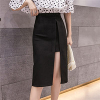 HMDIME 高腰A字包臀裙女 2019夏季新款韩版OL中长款开叉职业半身裙性感中裙 GGSS1869 黑色 3XL