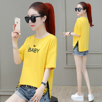 维迩旎 2019夏季新款女装宽松流行上衣服韩版百搭女T恤 zx1AF05-654 黄色 3XL