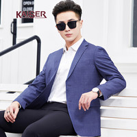 凯撒 KAISER 西服 2019春季男士新款暗花纹格子商务翻领休闲西装外套男士西服 兰色 175/92A