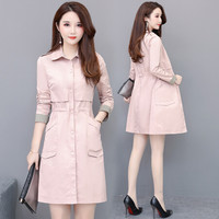 堡晟 2019秋季新款女装新品宽松休闲风衣女韩版款流行时尚中长款修身收腰女士外套 KKYSME1940 粉色 M