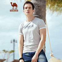 骆驼（CAMEL）夏季男士轻薄圆领体恤 印花透气短袖t恤男潮流X9B374159灰色_L