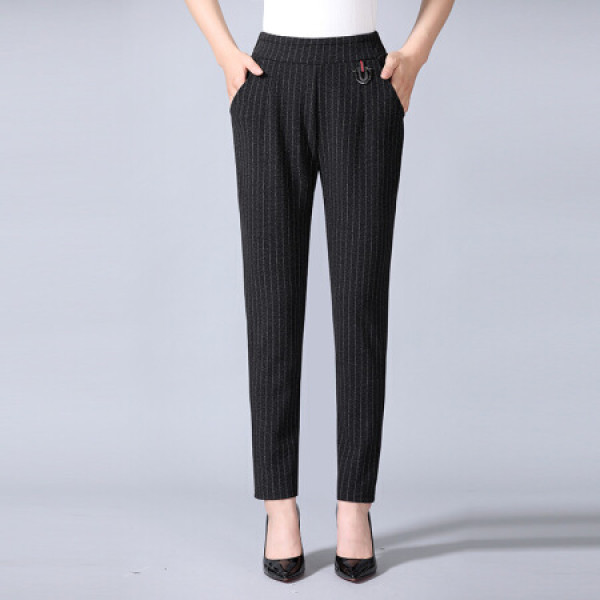 商品丽乔 休闲裤2019秋季新款女装新品中年时尚条纹显瘦直筒裤松紧腰