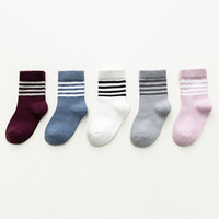 CHANSSON 馨颂 儿童袜子五双装男童女童中筒袜 袜口条纹女童组 9-12岁