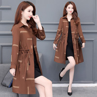 沫欣 风衣女2019秋冬新品气质显瘦贵夫人POLO领中长款简约条纹风衣外套 KKWHYMAXYY01 咖啡色 XL