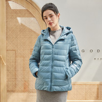 坦博尔女士羽绒服女修身可脱卸帽轻薄时尚简约百搭羽绒服TB17236 水沁蓝 195/112A