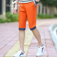 富贵鸟 FUGUINIAO 休闲短裤男士夏季新款弹力修身五分裤男款夏季新款大码沙滩裤 橘红 34