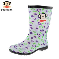 PaulFrank 大嘴猴中筒时尚彩色防水胶雨鞋靴 PF1012 黑色花朵 37