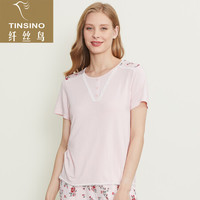 纤丝鸟TINSINO女士圆领春夏印花半袖衫奥地利兰精粘纤亲肤透气T恤单条装 玫瑰粉 M(160/90)