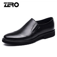 零度(ZERO)男士时尚舒适头层牛皮经典商务正装套脚皮鞋 B81005 黑色 41码