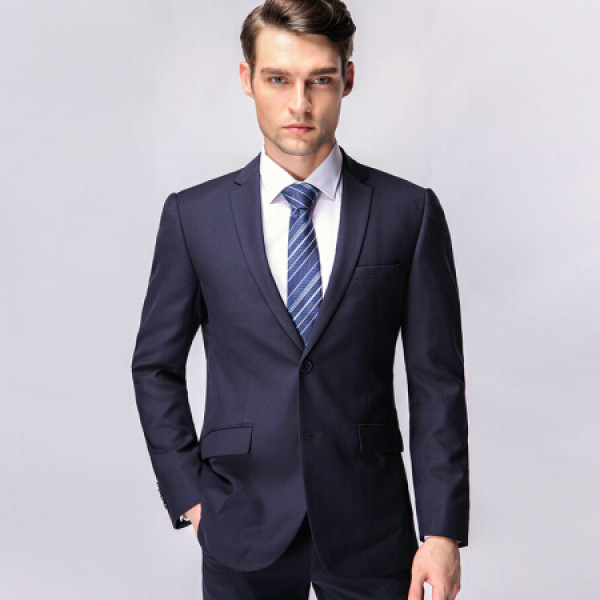 商品特洛曼西服套装男修身商务纯色黑男士西装职业礼服青年面试正装