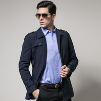 七匹狼风衣男 秋季新款青年男士中长款时尚商务休闲翻领防风外套男装 102(深蓝) 185/3XL