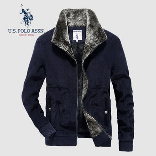 U.S.POLO ASSN. 棉衣男 2019新品棉衣男加绒冬季外套灯芯绒棉服大码商务休闲棉袄夹克 6194116131 深蓝色 4XL