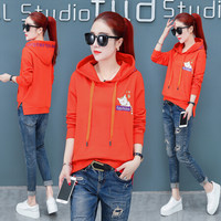 AUDDE 2019秋季新款女装新品猫咪图案休闲连帽卫衣女韩版宽松时尚潮流百搭上衣 HZCZ2099-19839 橙色 XL