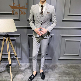 金盾 KIN DON 西服套装男士2019新款商务结婚礼服西装418-TZ1909三件套（浅灰） XL西服+2XL马甲+32西裤