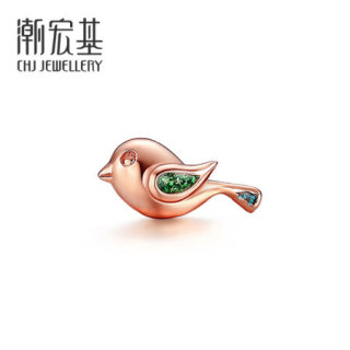 潮宏基 CHJ JEWELLERY FUN趣 单只18K金耳钉玫瑰金彩金耳钉女款 EEK30008054 小喜鹊，单只耳钉